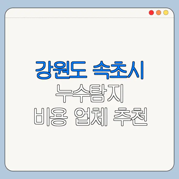 강원도 속초시 누수탐지 비용 업체 추천