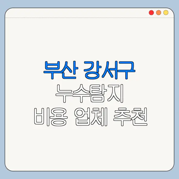 부산 강서구 누수탐지 비용 업체 추천
