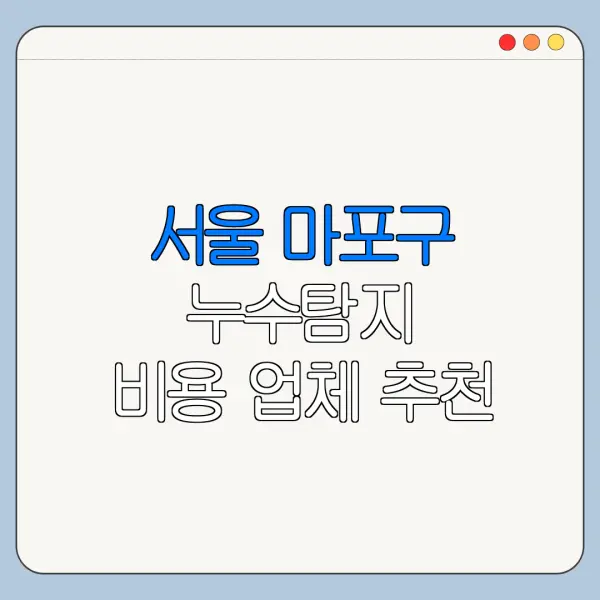 서울 마포구 누수탐지 비용 업체 추천