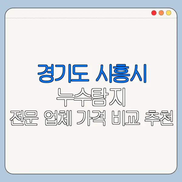 경기도 시흥시 누수탐지 전문 업체 가격 비교 추천