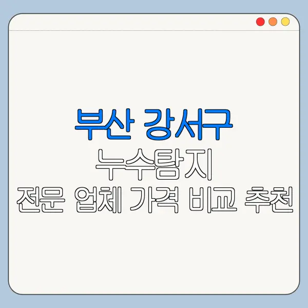부산 강서구 누수탐지 전문 업체 가격 비교 추천