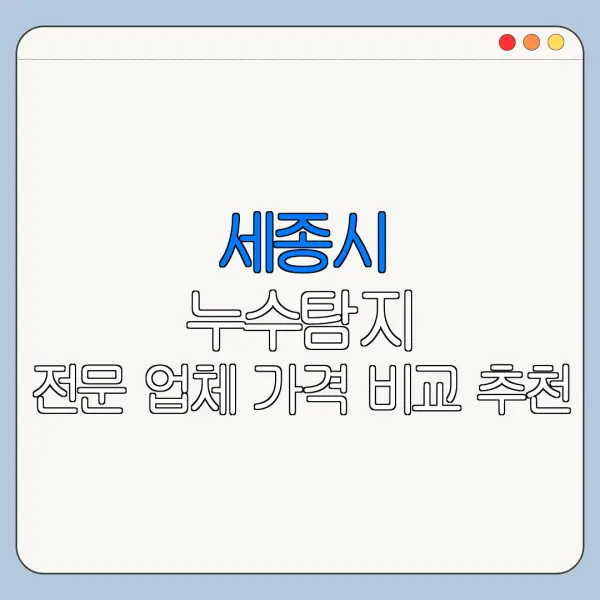 세종시 누수탐지 전문 업체 가격 비교 추천